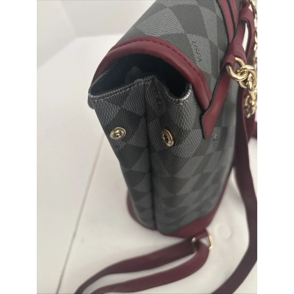 US Polo Assn USPA Diamond Gold Medallion Backpack Purse Bag Gold Handle EUC